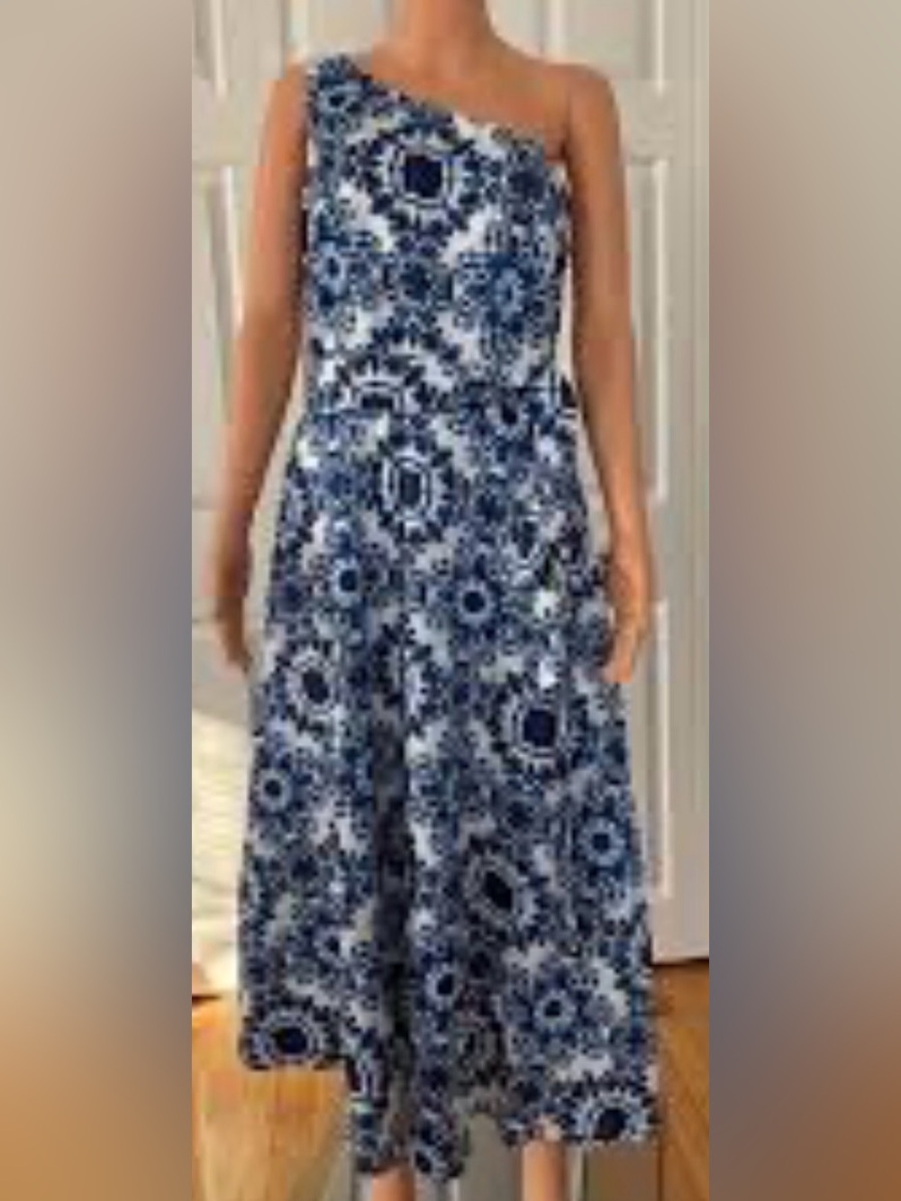 Talbots Navy and White Floral Midi Dress